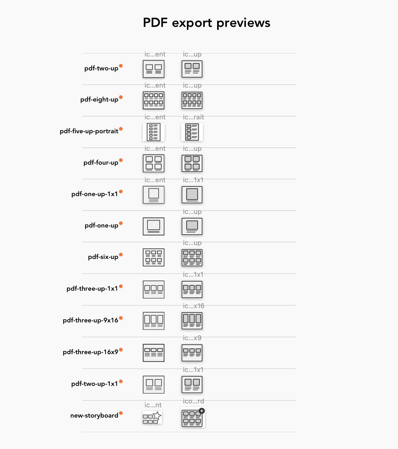 Boords PDF export icons